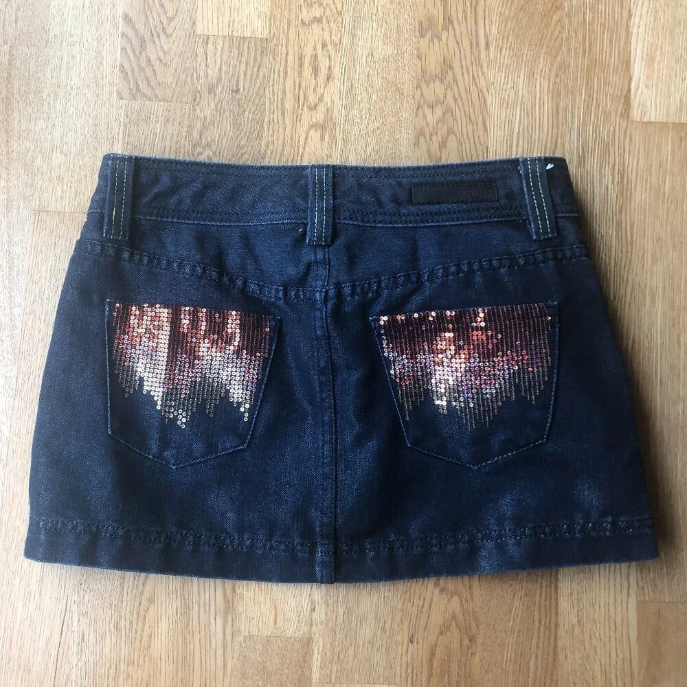 Express Denim Sequin Pocket Mini Skirt Shimmer Size 2